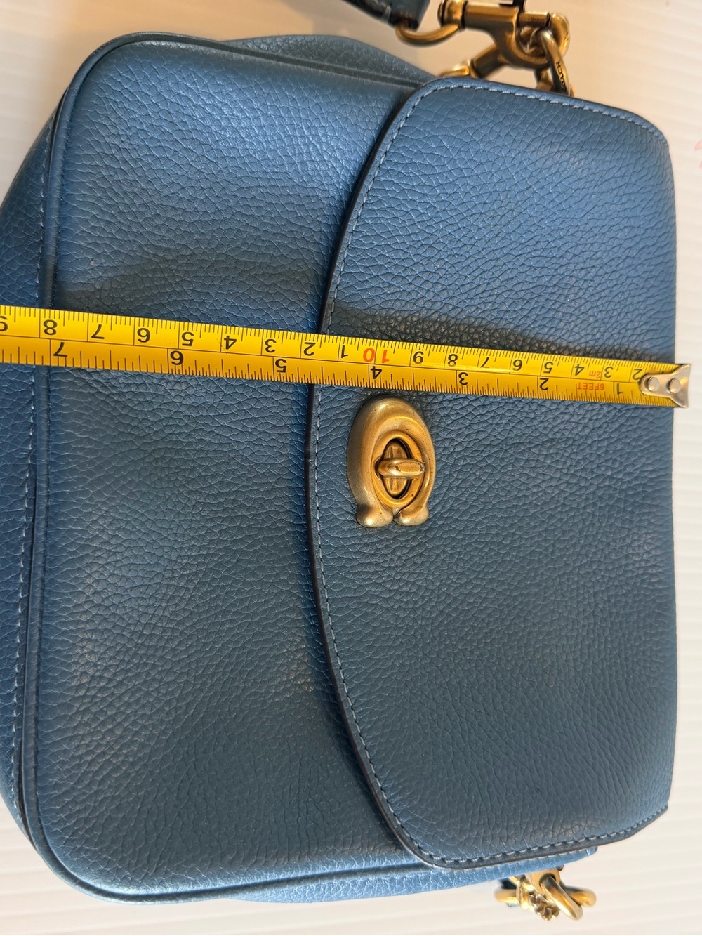 Coach Pebbled Leather Turnlock Crossbody in Navy Blue with Gold Hardware - Picture 7 of 7